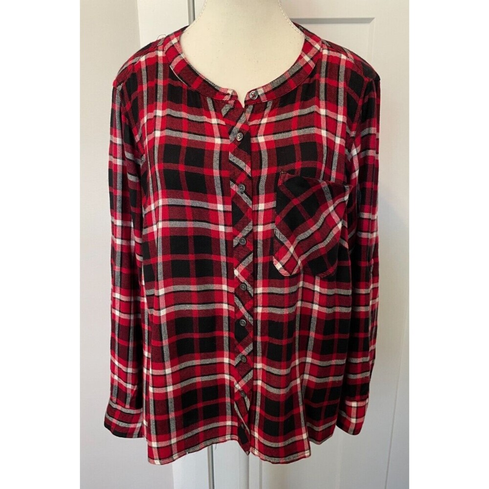Talbots Womens Button TOP Long Sleeve RED Black PLAID Flannel Size 1XP